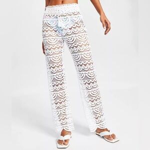 Miken Swim Scallop Hem White Crochet Lace Beach Pool Cruise Pants Junior S‎ EUC